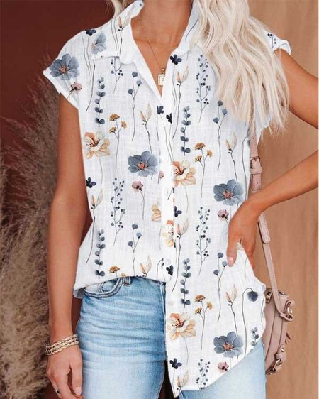 

Casual Loose Shirt Collar Floral Blouse, White, Shirts & Blouses