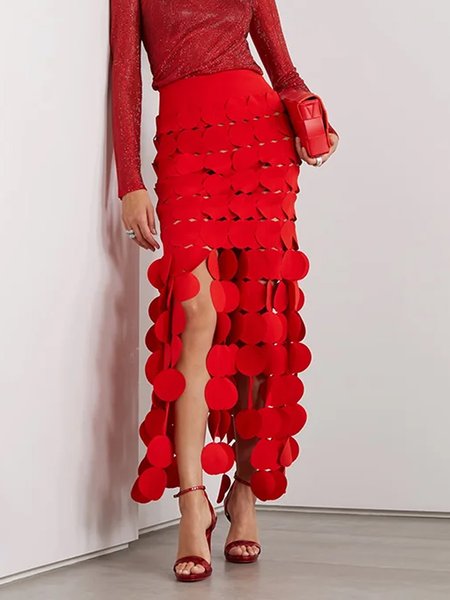 

Elegant Regular Fit Plain Midi Skirt, Red, Skirts