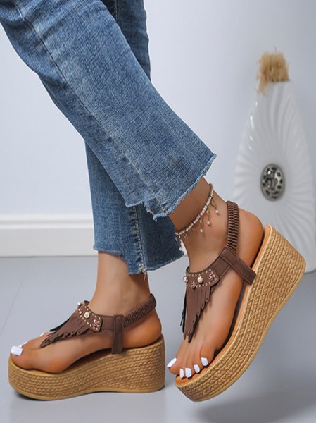 

Casual Plain Slip On Flat Heel Slide Sandals, Deep brown, Women shoes