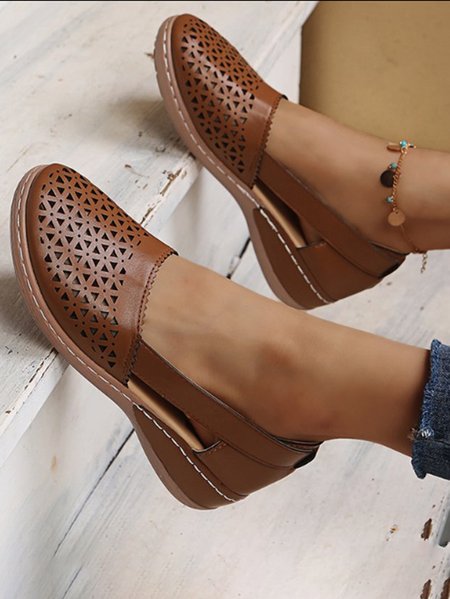 

Pu Casual Summer Slide Sandals, Brown, Flats