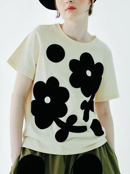 

Casual Crew Neck Loose Short Sleeve T-Shirt, Apricot, Tees