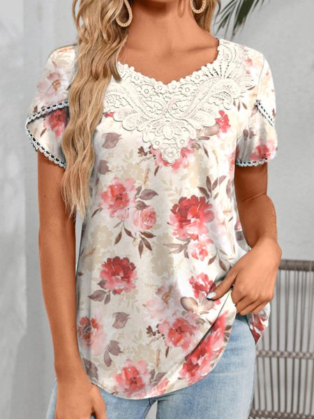 

Floral Elegant Lace Shirt, Red, Shirts & Blouses