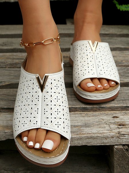 

Casual Plain Slip On Flat Heel Slide Sandals, White, Women shoes