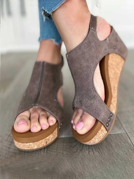 

Casual Floral Blocking Hook-Loop High Heel Wedge Sandals, Coffee, Women shoes