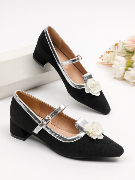 

Elegant Flower Adjustable Buckle Mary Jane Shoes, Black, Shoes