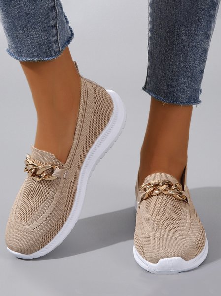 

Casual Plain Hook And Loop Low Heel Slip On, Apricot, Women shoes