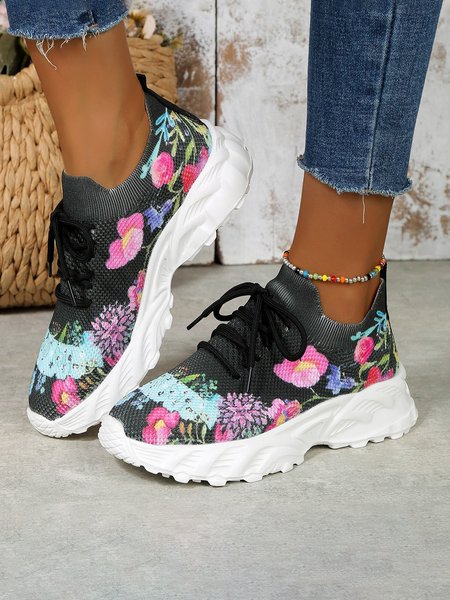 

Casual Floral Slip On Low Heel Slip On, Black, Women shoes
