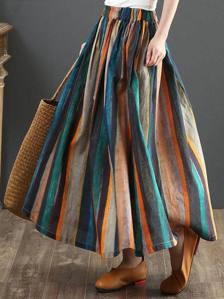 

Casual Striped A-Line Natural Maxi Skirt, Green, Skirts