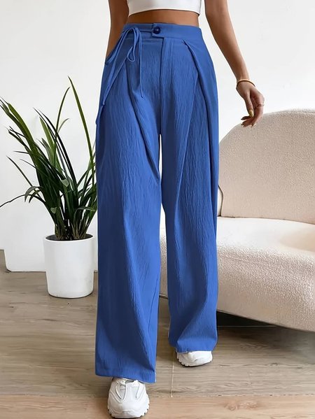 

Cotton Casual Plain Loose Pants, Blue, Pants