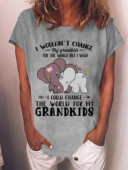 

Women's Funny I Wouldn't Change My Grandkids For The World But I Wish I Could Change The World For My Grandkids Elephants Casual Loose T-Shirt, Gray, T-shirts