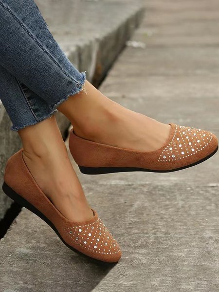 

Casual Polka Dots Slip On Flat Heel Shallow Shoes, Light brown, Women shoes