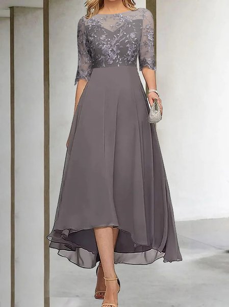 

Plain Lace Crew Neck Elegant Dress, Lavender, Dresses