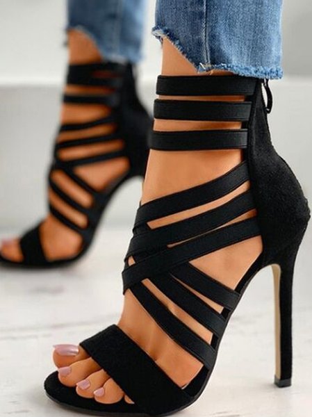 

Casual Plain Slip On High Heel Stiletto Sandals, Black, Women shoes
