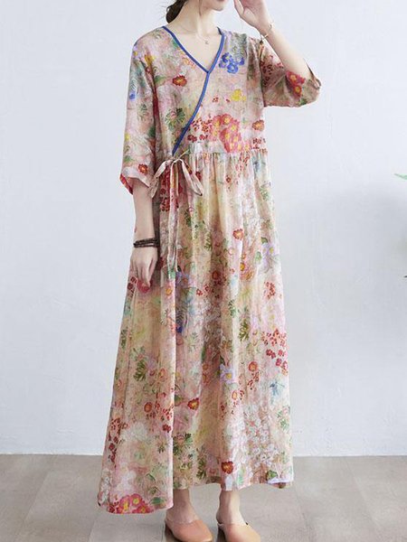 

Women Floral V Neck Sleeveless Comfy Casual Maxi Dress, Red, Maxi
