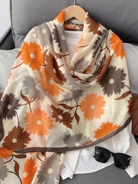 

Elegant Block-color Floral Printed Shawl Scarf, Orange, Scarves