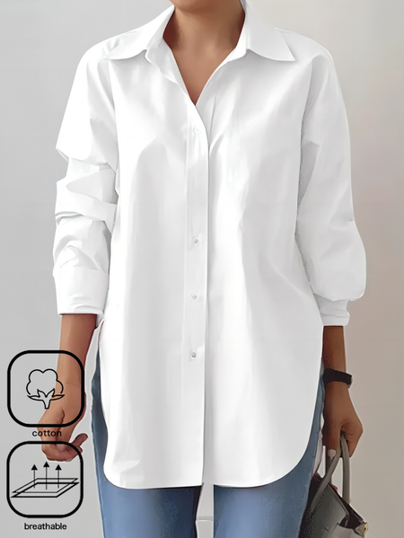 

Plus Size Casual Cotton Shirt Collar Loose Blouse, White, Shirts & Blouses