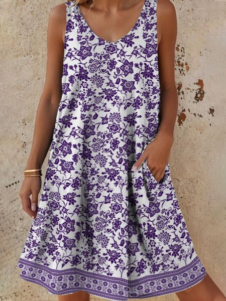 

Ethnic Loose Casual Dress, Purple, Dresses