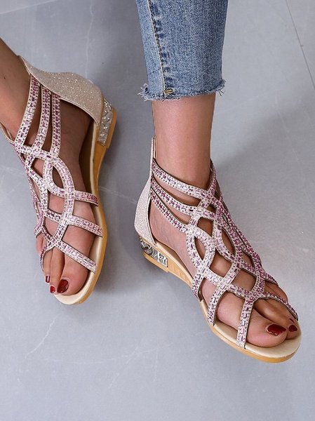 

Casual Plain Zipper Low Heel Slide Sandals, Off white, Women shoes