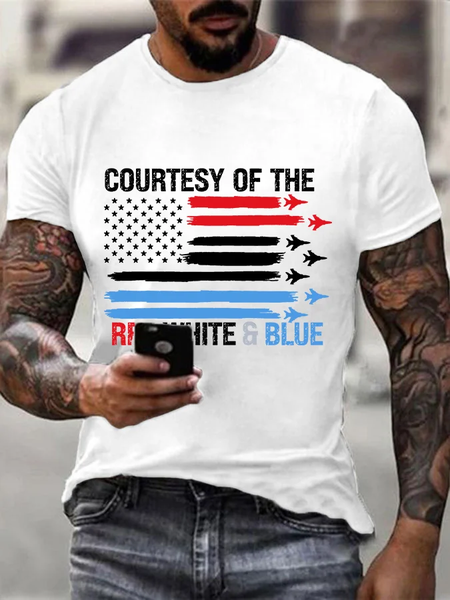 

Men's Courtesy Of The Red White And Blue Printed Loose Cotton Casual T-Shirt, T-shirts