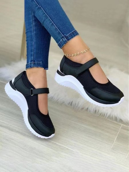 

Casual Plain Hook And Loop Low Heel Slip On, Black, Women shoes