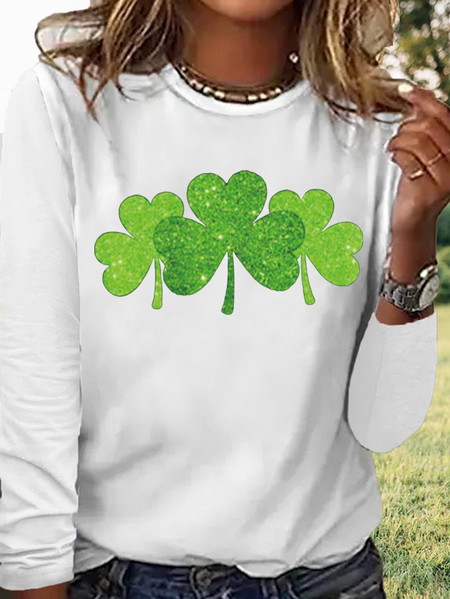 

Women's Irish Shamrock Green Clover St Patricks Day Casual Letters Blouse, White, T-Shirts