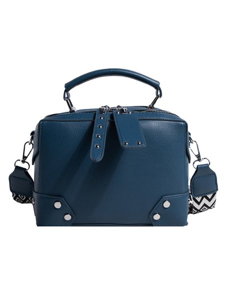 

Studded Decor Square Boston Bag Commuting Crossbody Bag with Two Types Interchangeable Straps, Deep blue, Bags