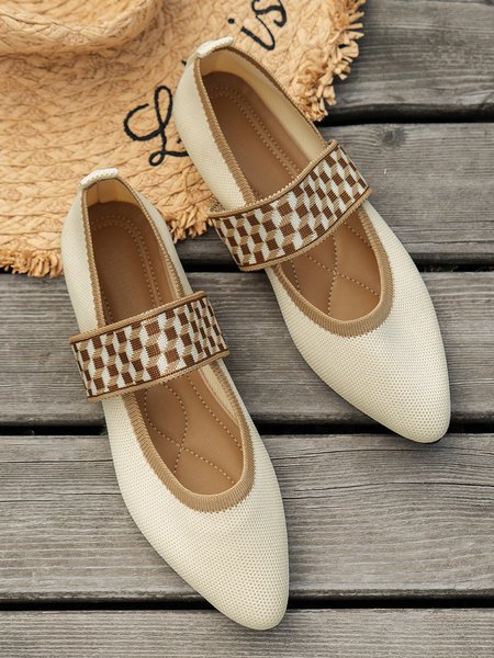 

Casual Plaid Slip On Flat Heel Shallow Shoes, Off white, Women shoes