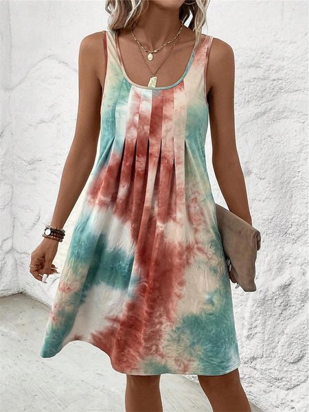 

Tie-Dye Pattern Scoop Neck Casual Dress, Green, Dresses