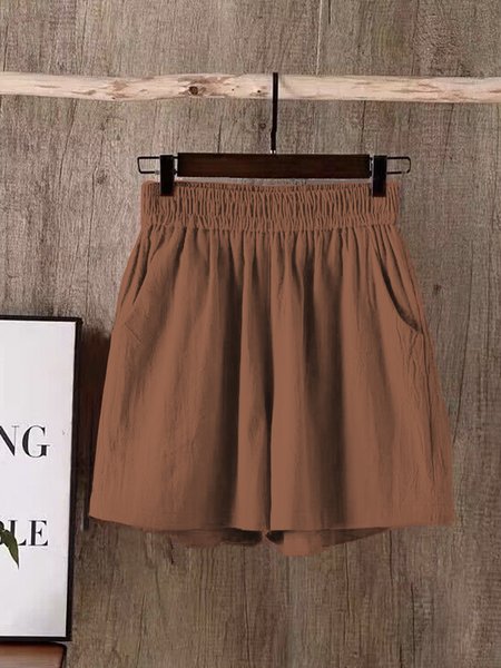 

Loose Plain Cotton And Linen Casual Shorts, Coffee, Shorts