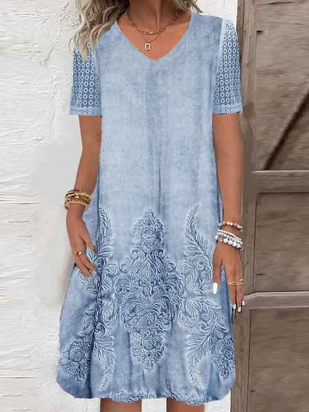 

Knitted Loose Lace Casual Dress, Blue, Dresses