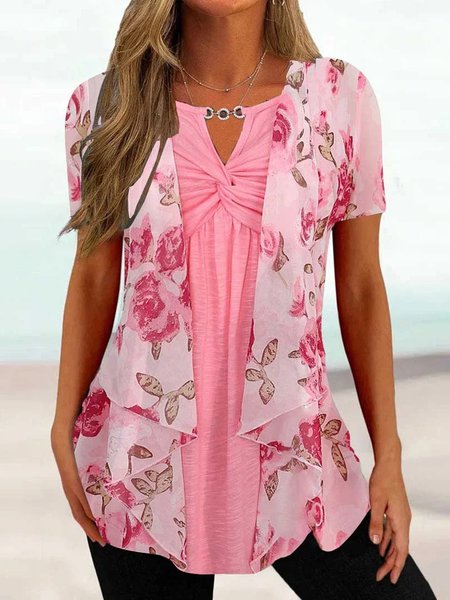 

Casual Crew Neck Chiffon Two-Piece Set, Pink, Suit Set