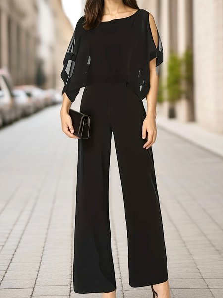 

Women's Plain Party Going Out Two Piece Set Half Sleeve Elegant Summer Top With Pants Matching Set, Black, Suit Set