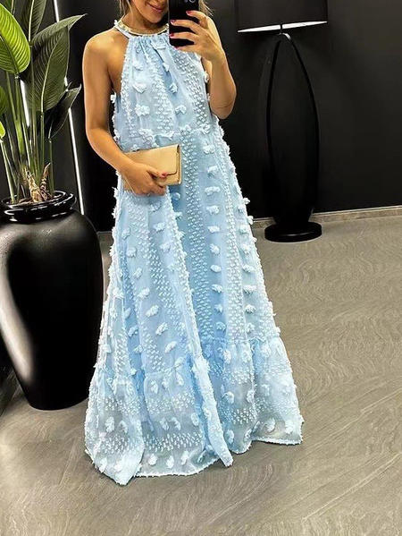 

Women Plain Halter Sleeveless Comfy Casual Maxi Dress, Blue, Dresses