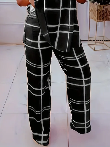 

Regular Fit Medium Elasticity Casual Plaid Long Pants Straight pants, Black, Pants