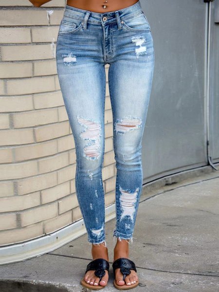 

Casual Denim Plain Washing Process Jeans, Blue, Jeans