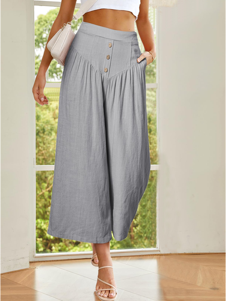 

Plain Cotton Casual Loose Pants, Gray, Pants