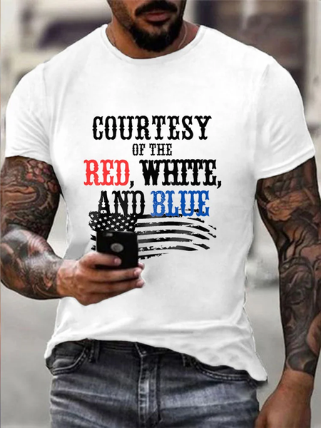

Men's Cotton Courtesy Of The Red White And Blue Print Casual T-Shirt, T-shirts