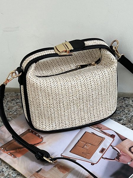 

Minimalist Mini Straw Bag Vacation Handbag with Crossbody Strap, Black, Bags