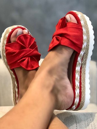 

Vacation Bowknot Platform Slide Sandals, Red, Slippers