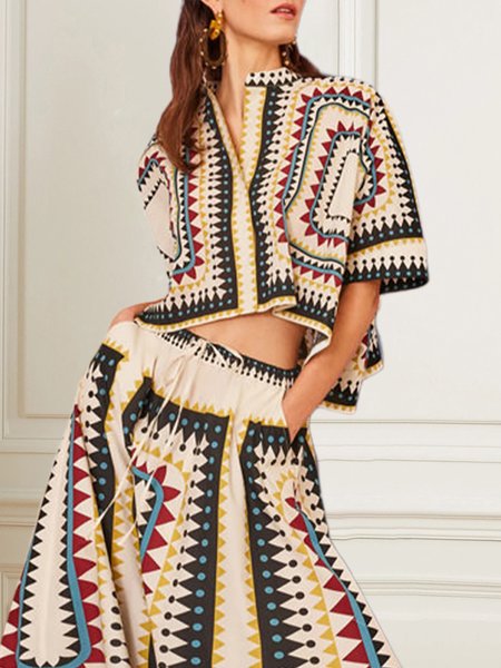

Casual Geometric Stand Collar Loose Shirt, As picture, Blouses and Shirts