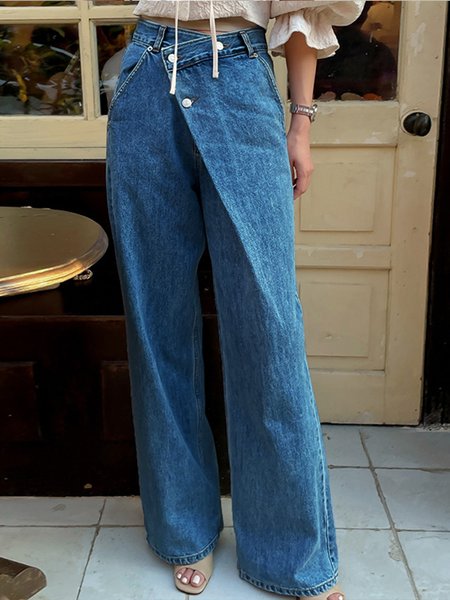 

Pocket Stitching Casual Denim Regular Fit Jeans, Blue, Jeans