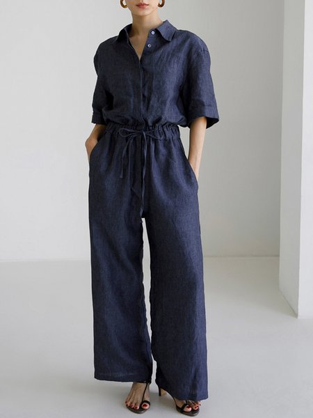 

Daily Casual Pocket Stitching Jumpsuit, Dark blue, Jumpsuits
