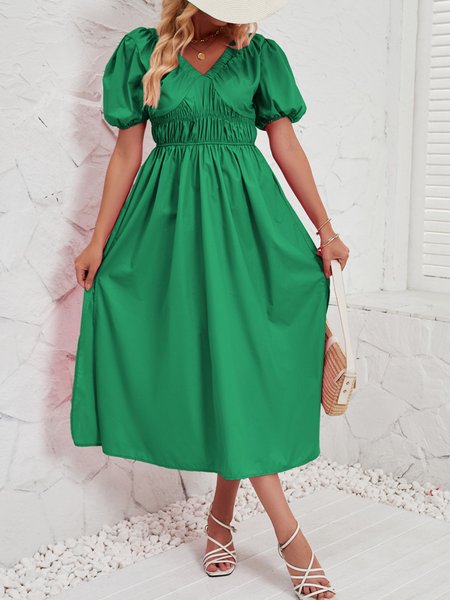 

Women Plain V Neck Sleeveless Comfy Casual Maxi Dress, Green, Midi