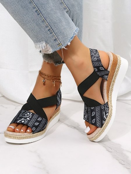 

Casual Geometric Slip On Low Heel Slide Sandals, Black-white, Women shoes