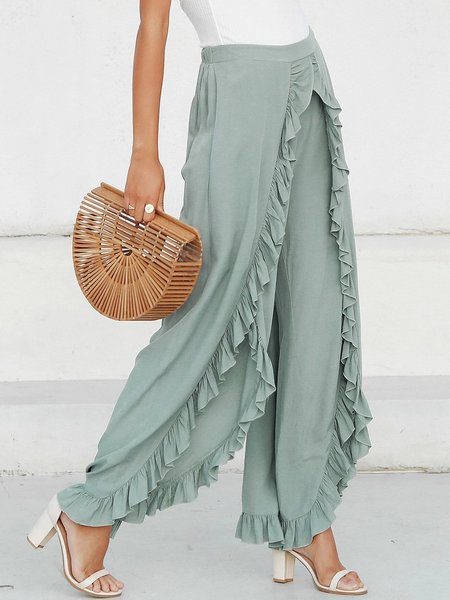 

Casual Plain Long Pant, Green-dark grey, Pants
