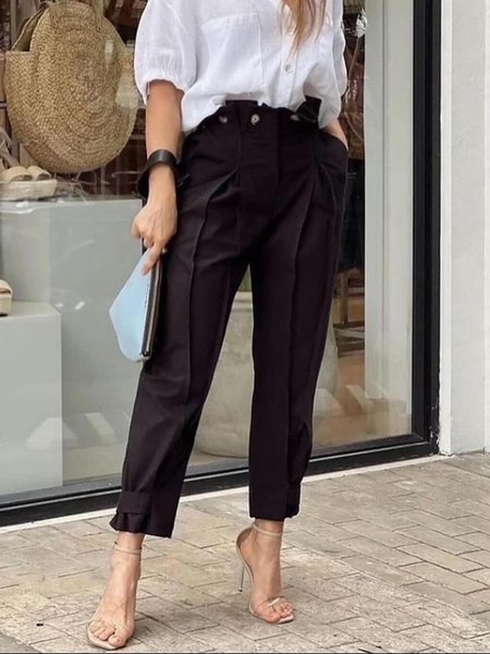 

Urban Regular Fit Plain Fashion Pants, Black, Pants