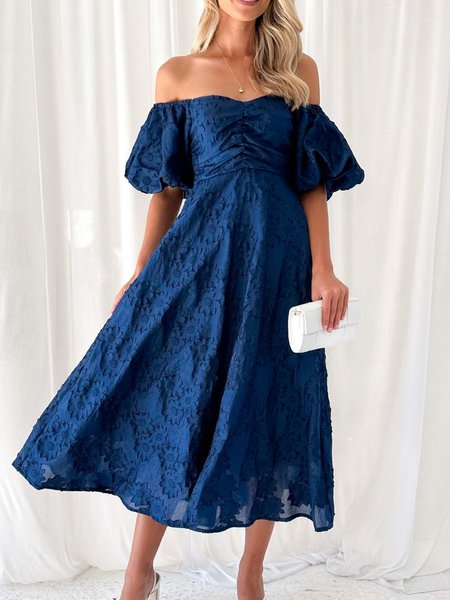 

Women Plain Boat Neck Short Sleeve Comfy Casual Maxi Dress, Purplish blue, Dresses