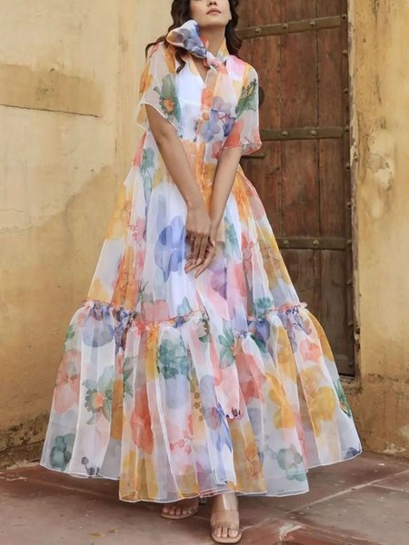 

Floral Vacation Dress With No, As picture, Maxi Dresses