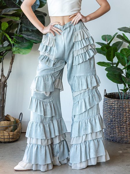

Casual Plain Long Pant, Blue, Pants
