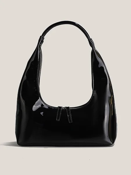 

Minimalist Baguette Handbag Double Zipper Underarm Bag, Black, Bags
